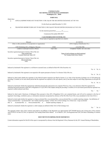 Thumbnail Cass Information Systems 10-K Annual Report 