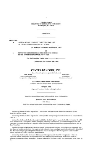 Thumbnail ConnectOne Bancorp 10-K Annual Report 