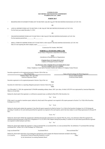 Thumbnail Formula Systems
 20-F Annual Report 