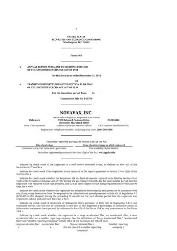 Thumbnail Novavax 10-K Annual Report 