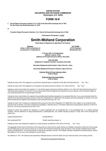 Miniature Smith-Midland Corporation 10-K Rapport annuel 