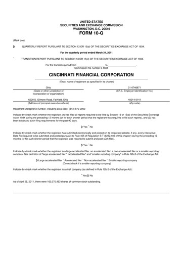 Thumbnail Cincinnati Financial
 10-Q Quarterly Report FY2011 