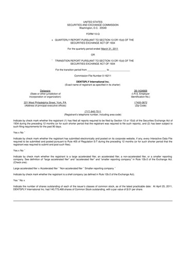 Miniature Dentsply Sirona
 10-Q Rapport trimestriel 2011 