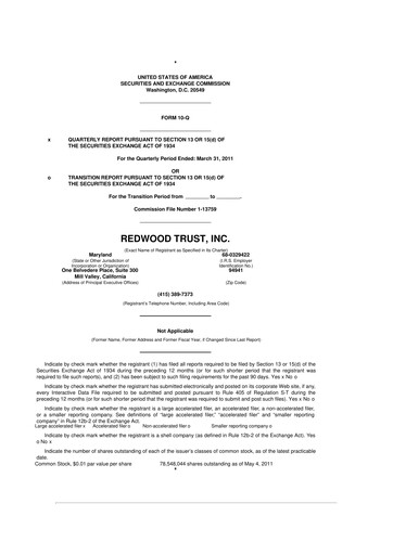 Thumbnail Redwood Trust 10-Q Quarterly Report FY2011 