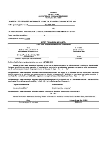 Thumbnail First Financial Bank
 10-Q Quarterly Report FY2011 