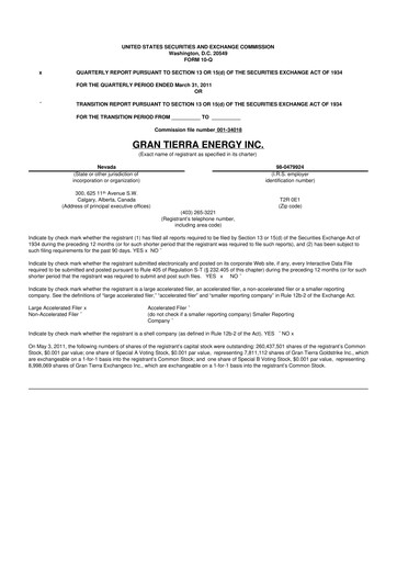 Vorschaubild Gran Tierra Energy 10-Q Quartalsbericht 2011 