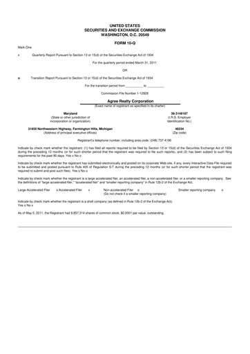 Thumbnail Agree Realty
 10-Q Quarterly Report FY 