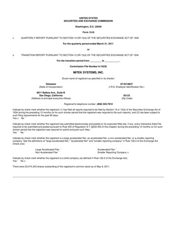 Thumbnail Mitek Systems
 10-Q Quarterly Report FY 