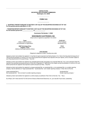 Vorschaubild Benchmark Electronics
 10-Q Quartalsbericht 2011 