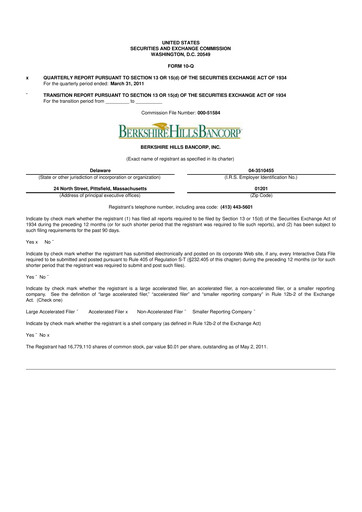 Thumbnail Berkshire Hills Bancorp 10-Q Quarterly Report FY 