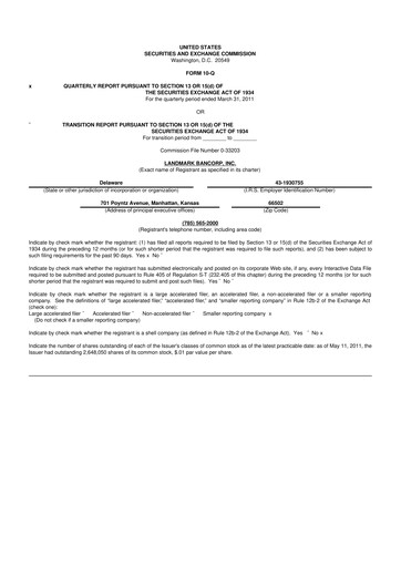 Thumbnail Landmark Bancorp 10-Q Quarterly Report FY 