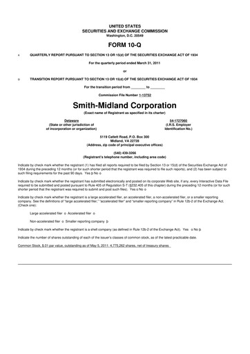 Miniature Smith-Midland Corporation 10-Q Rapport trimestriel  