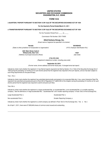Thumbnail 22nd Century Group
 10-Q Quarterly Report FY 