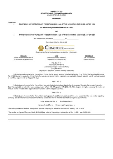 Thumbnail Comstock Inc. 10-Q Quarterly Report FY 