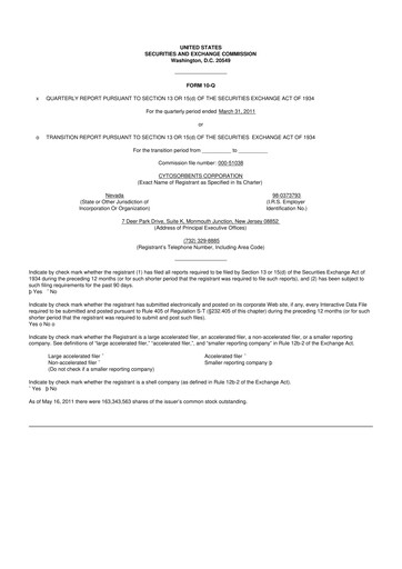 Miniature Cytosorbents 10-Q Rapport trimestriel  