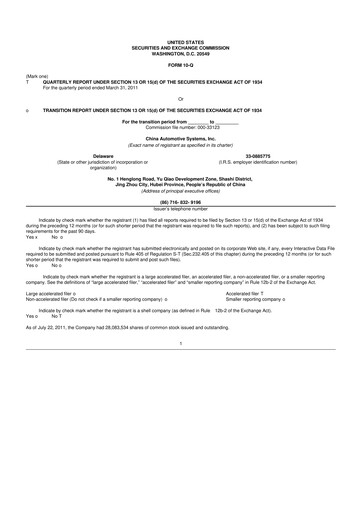 Thumbnail China Automotive Systems 10-Q Quarterly Report FY 