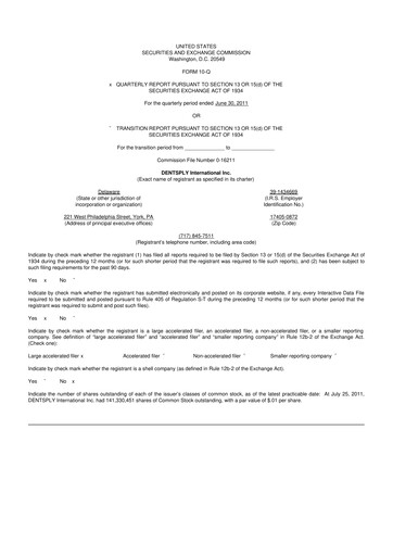 Miniature Dentsply Sirona
 10-Q Rapport trimestriel 2011 