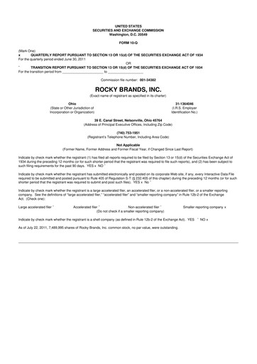 Thumbnail Rocky Brands 10-Q Quarterly Report FY2011 