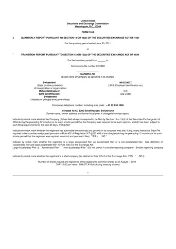 Vorschaubild Garmin 10-Q Quartalsbericht  
