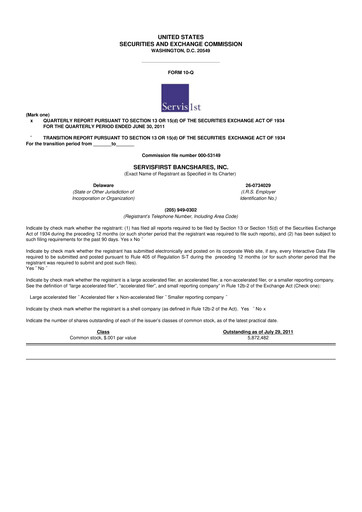 Thumbnail ServisFirst Bancshares 10-Q Quarterly Report FY2011 