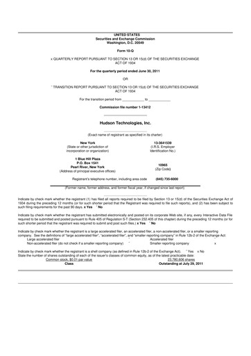 Thumbnail Hudson Technologies 10-Q Quarterly Report FY 