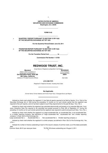Thumbnail Redwood Trust 10-Q Quarterly Report FY2011 