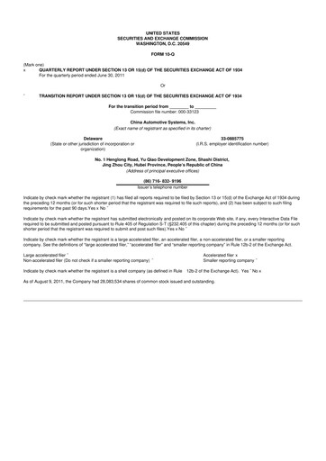 Thumbnail China Automotive Systems 10-Q Quarterly Report FY2011 
