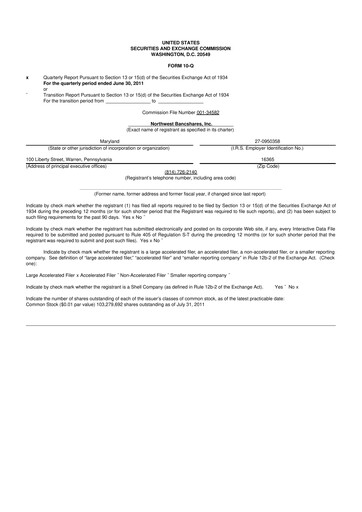 Thumbnail Northwest Bancshares
 10-Q Quarterly Report FY2011 