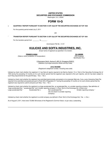 Thumbnail Kulicke and Soffa Industries 10-Q Quarterly Report FY2011 