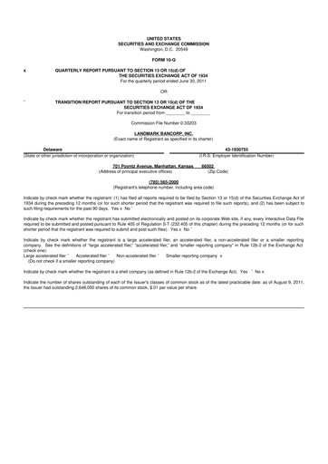 Thumbnail Landmark Bancorp 10-Q Quarterly Report FY2011 