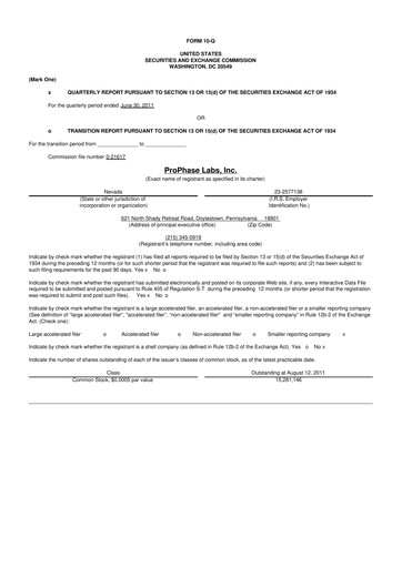 Thumbnail ProPhase Labs 10-Q Quarterly Report FY2011 