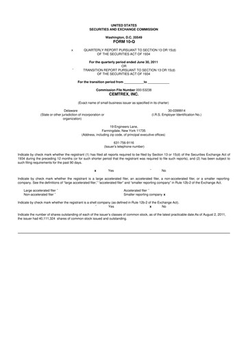 Thumbnail Cemtrex 10-Q Quarterly Report FY 