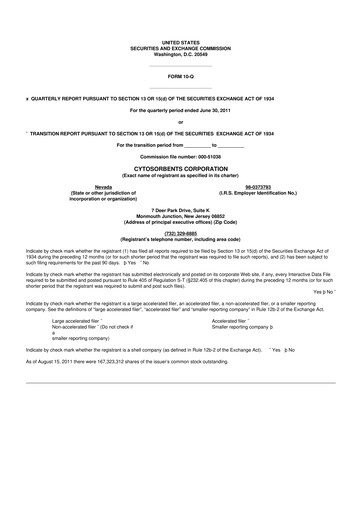Miniature Cytosorbents 10-Q Rapport trimestriel  