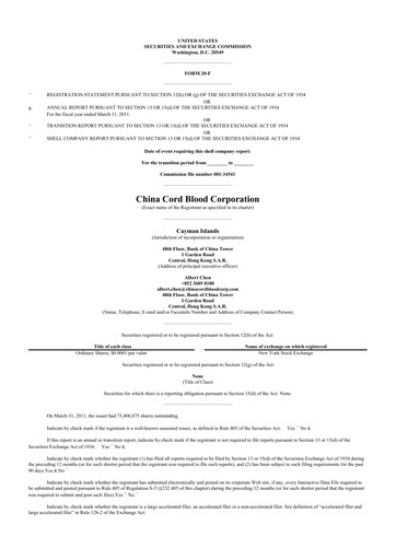 Thumbnail Global Cord Blood 20-F Annual Report 