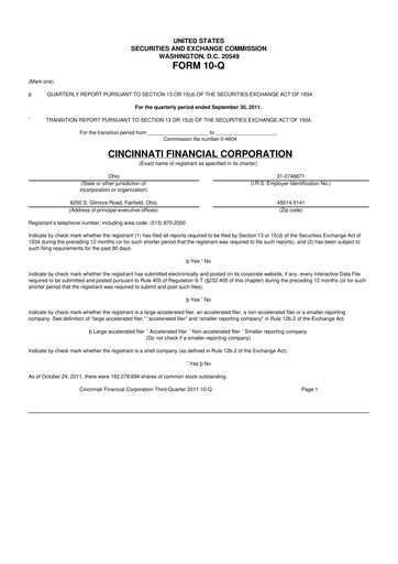 Thumbnail Cincinnati Financial
 10-Q Quarterly Report FY2011 