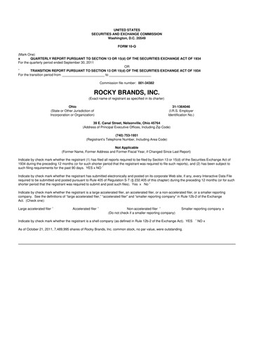 Thumbnail Rocky Brands 10-Q Quarterly Report FY2011 