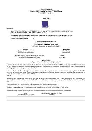 Thumbnail ServisFirst Bancshares 10-Q Quarterly Report FY2011 