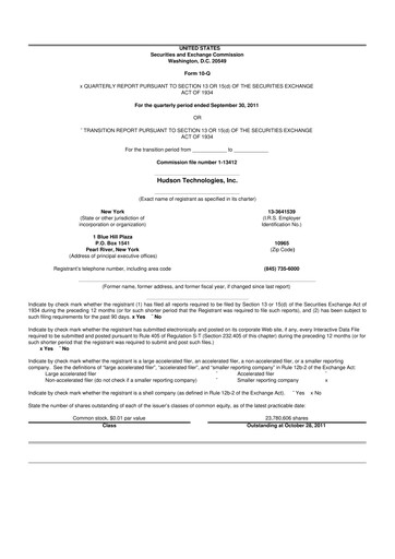 Thumbnail Hudson Technologies 10-Q Quarterly Report FY 