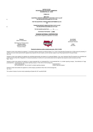 Vorschaubild Wabash National
 10-Q Quartalsbericht 2011 