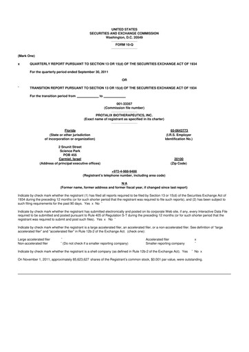 Thumbnail Protalix BioTherapeutics
 10-Q Quarterly Report FY 