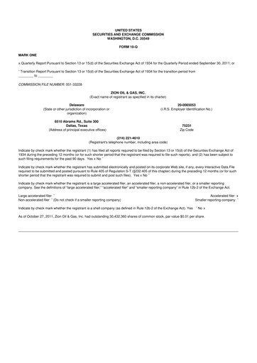 Miniature Zion Oil & Gas 10-Q Rapport trimestriel 2011 