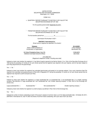 Miniature Dentsply Sirona
 10-Q Rapport trimestriel 2011 