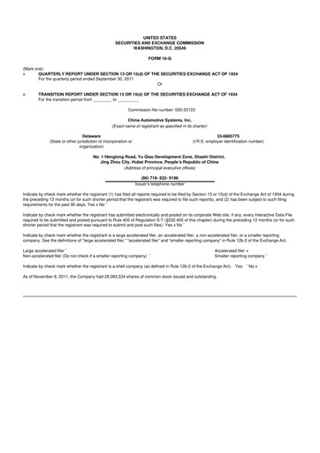 Thumbnail China Automotive Systems 10-Q Quarterly Report FY2011 