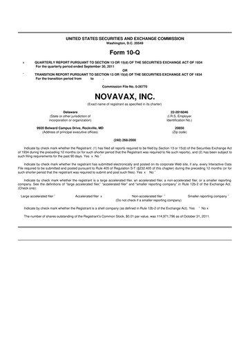 Thumbnail Novavax 10-Q Quarterly Report FY2011 