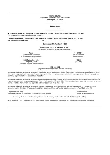 Vorschaubild Benchmark Electronics
 10-Q Quartalsbericht 2011 