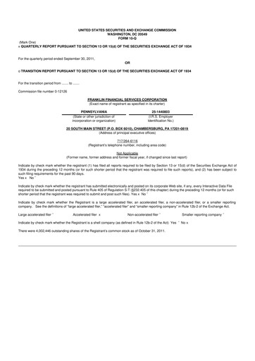 Thumbnail Franklin Financial Services Corporation 10-Q Quarterly Report FY2011 