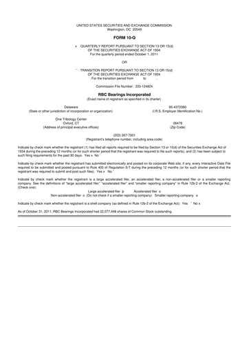 Thumbnail RBC Bearings 10-Q Quarterly Report FY2012 