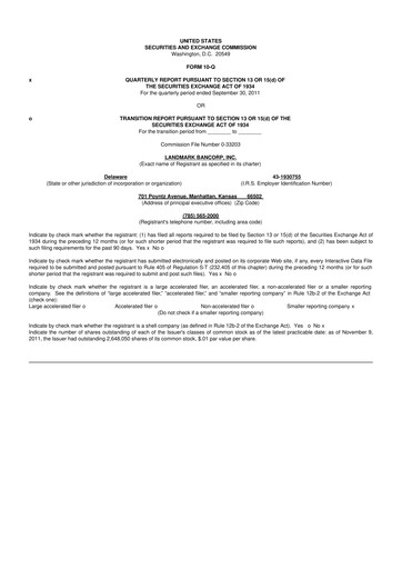 Thumbnail Landmark Bancorp 10-Q Quarterly Report FY2011 
