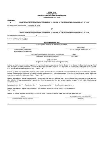 Thumbnail ProPhase Labs 10-Q Quarterly Report FY2011 