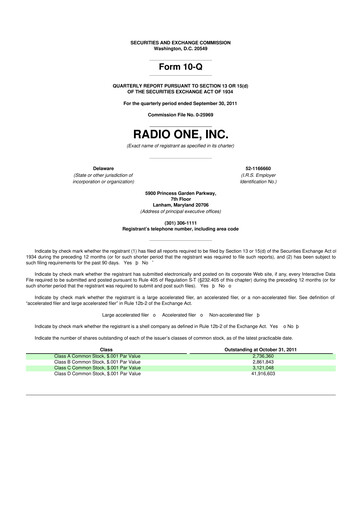 Miniature Urban One
 10-Q Rapport trimestriel 2011 